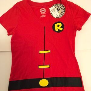 DC comics Robin v neck shirt  Hot-topic Black and Red T-shirt NWT